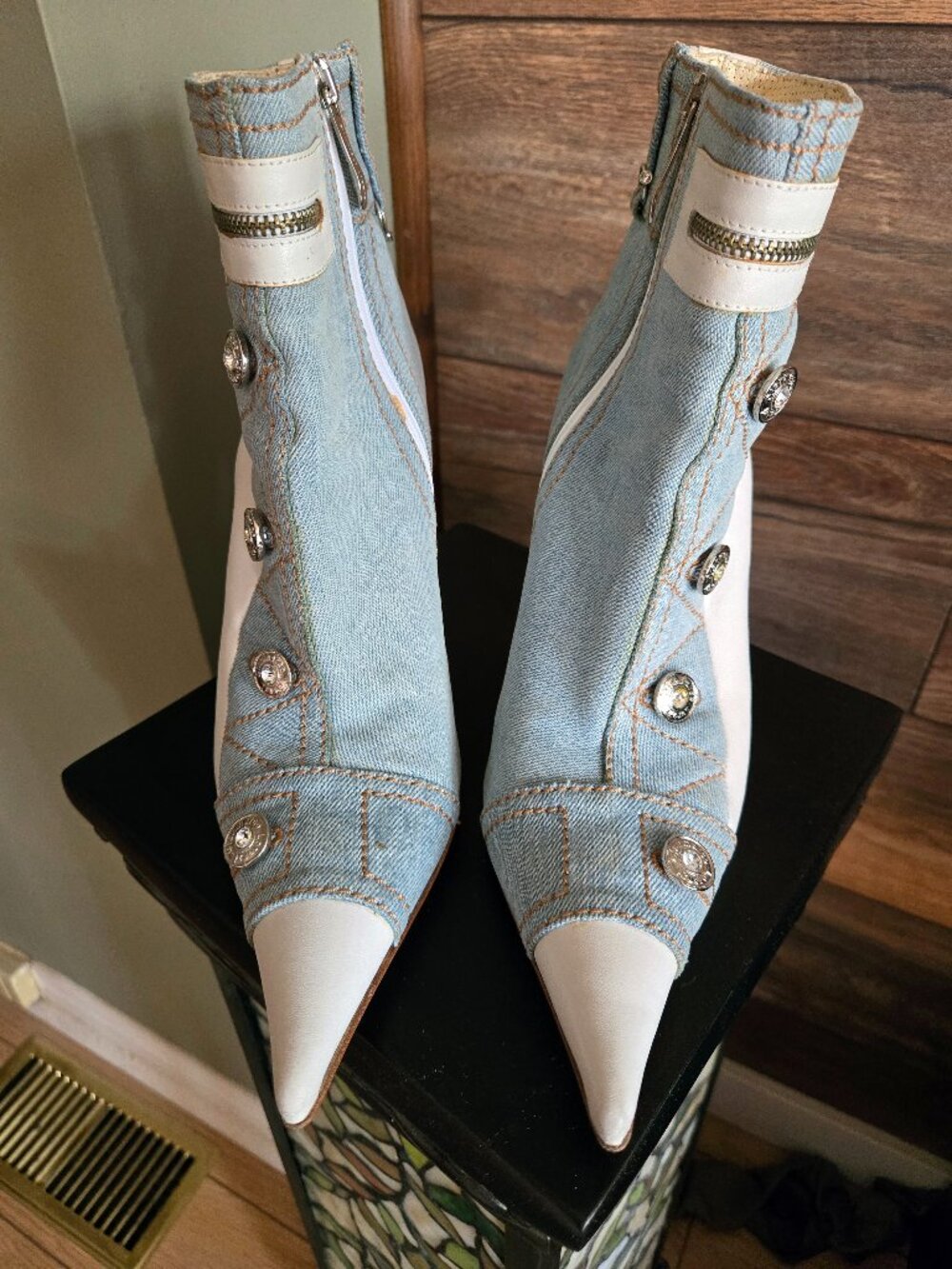 Gianmarco Lorenzi Denim/Leather Stiletto Italian Bootie size 39